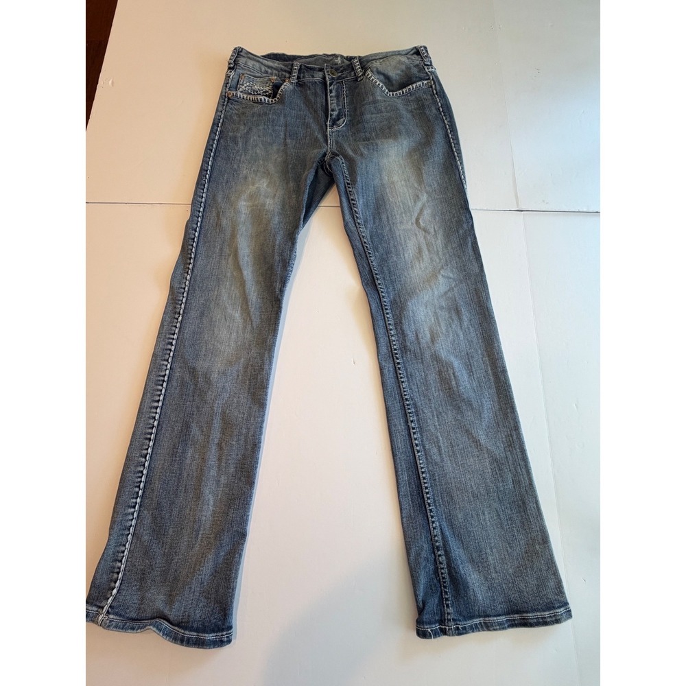 Cowgirl Tuff Co Womens Bootcut Jeans Medium Wash Contrast Stitch W34 L35 Stretch